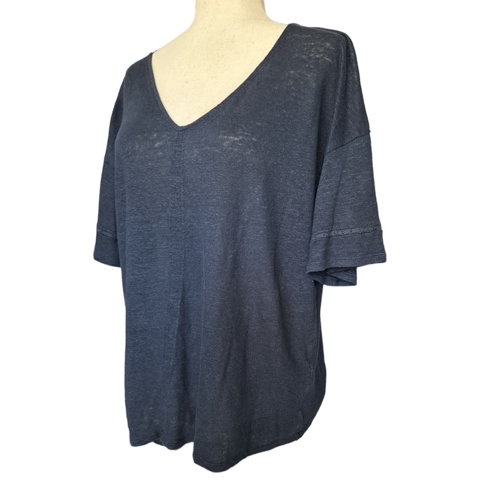J. Jill Navy Blue V Neck Linen Knit Top Size M - Picture 3 of 9